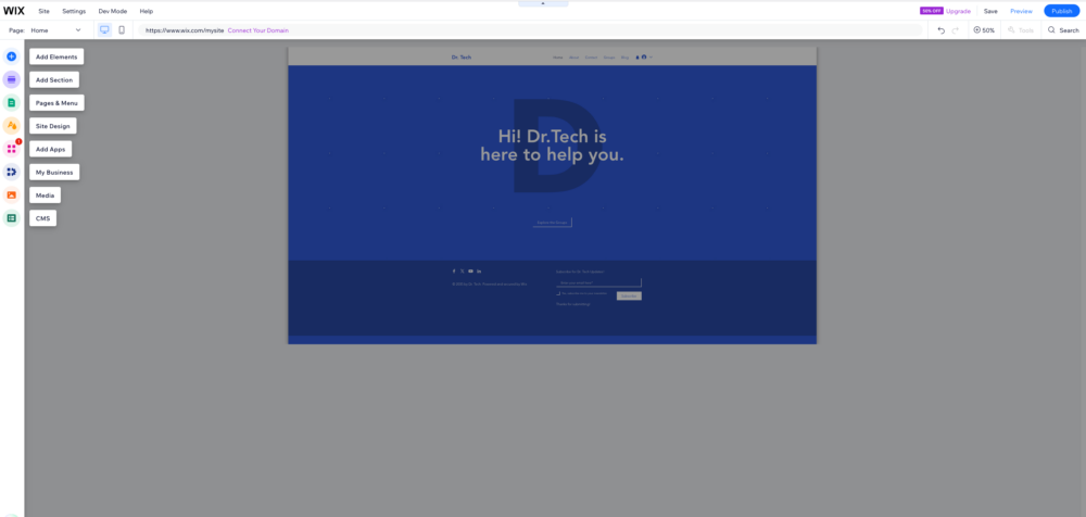 WIX Editor Screen
